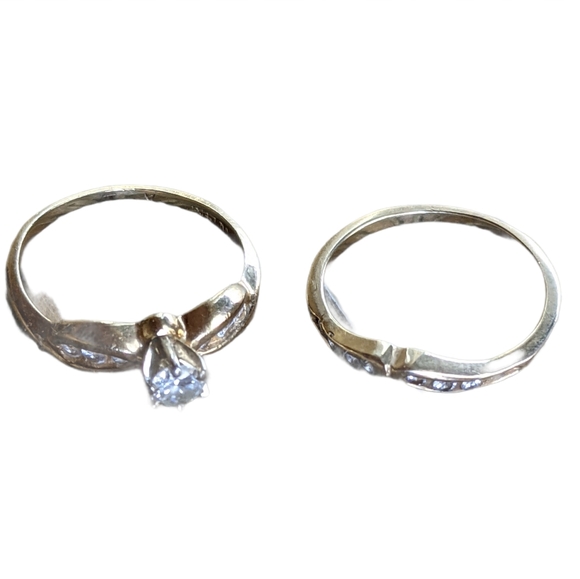 Vintage Gold Wedding Ring Set approx. 1/4 Carat Diamond - Picture 5 of 7